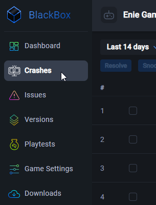Select Crashes on the sidebar