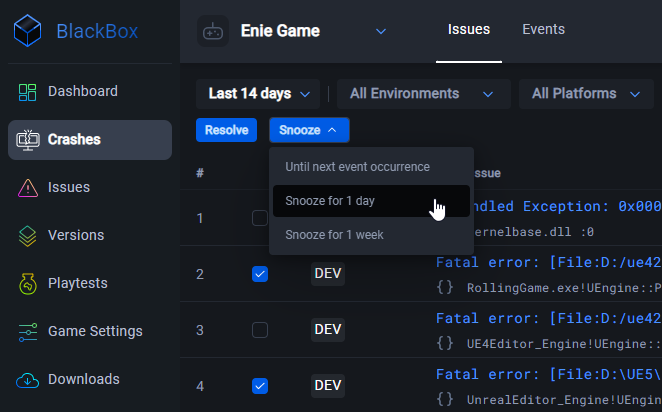 Snooze and select duration