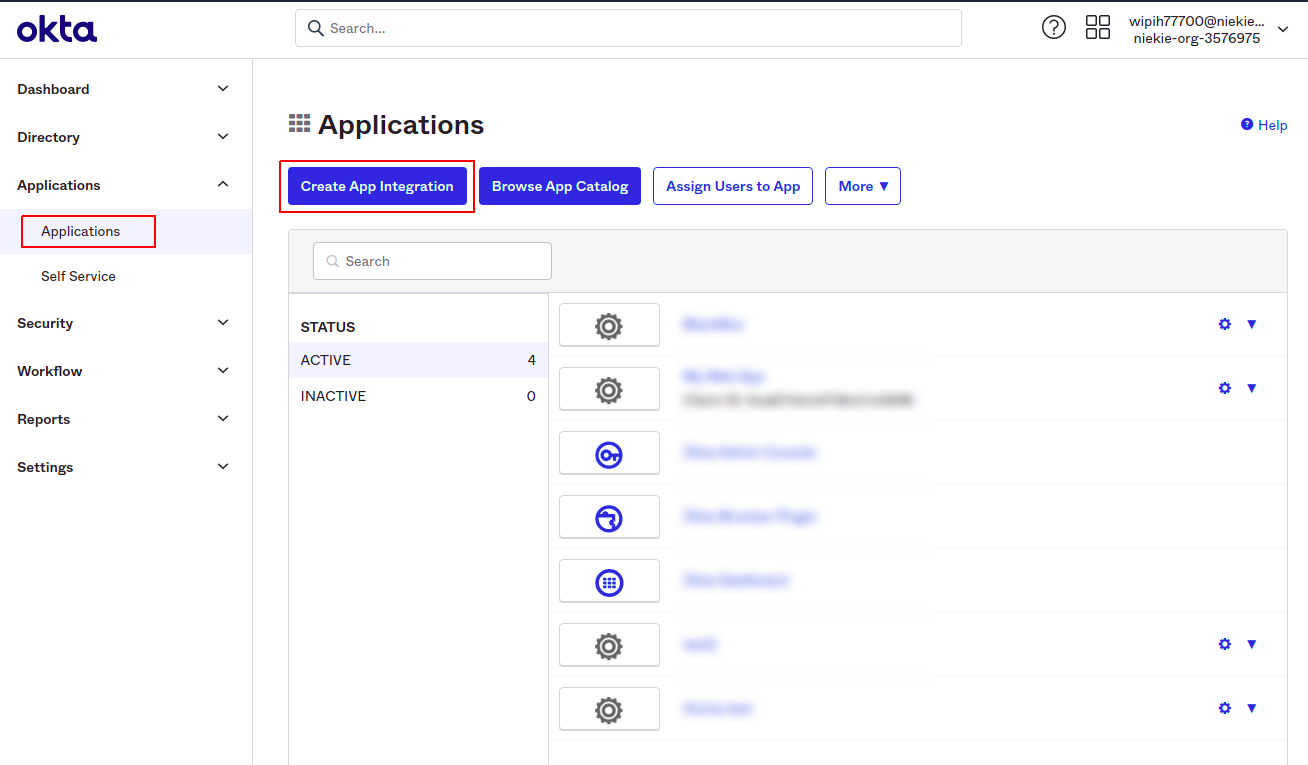 Applications panel showing app integration button