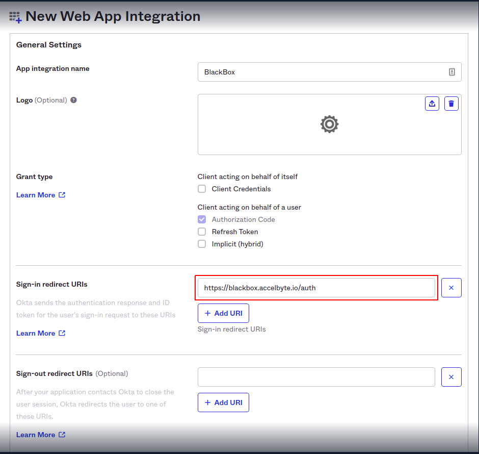 Leave Sign-out redirect URIs blank