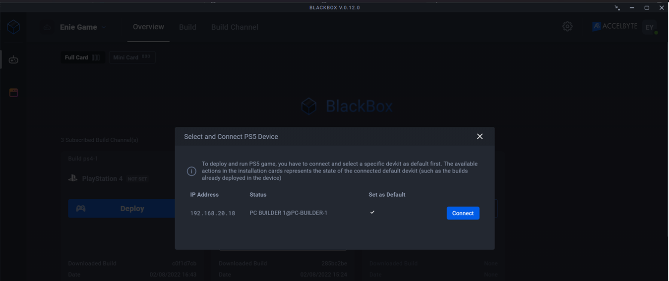 Select and connect PS5 device panel