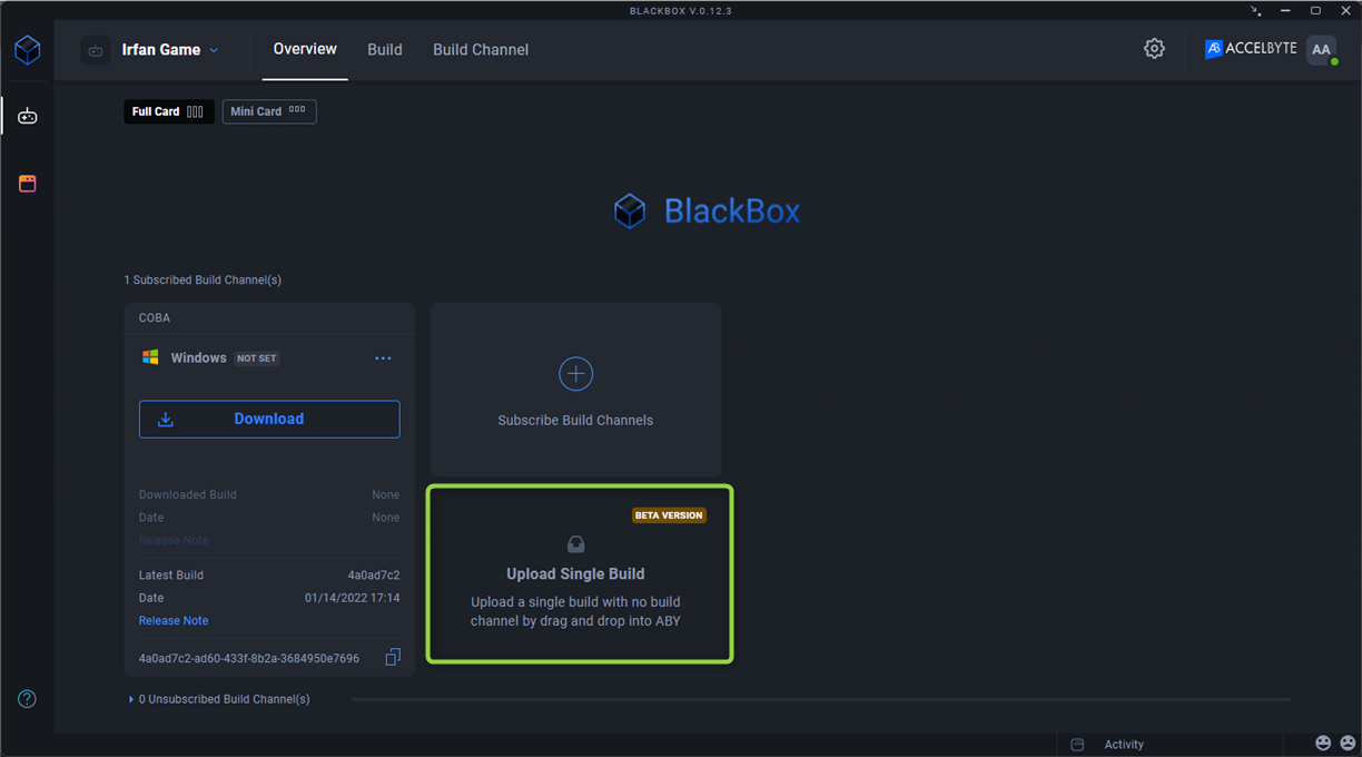 Upload single build panel