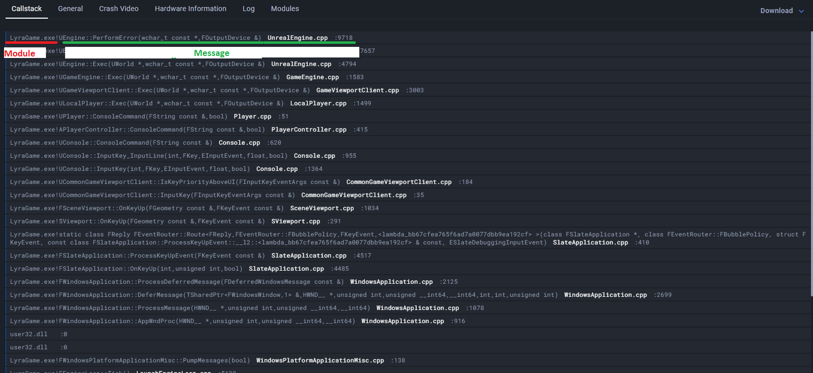 Set call stack lines