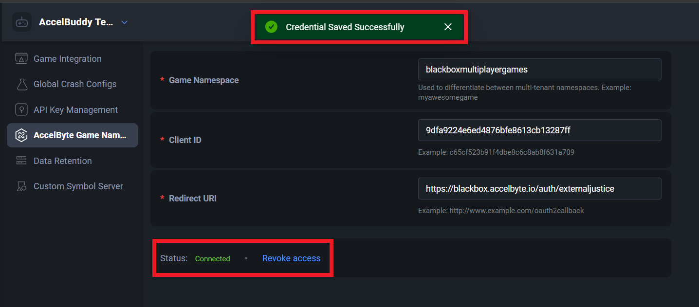 Success integrate AccelByte game namespace